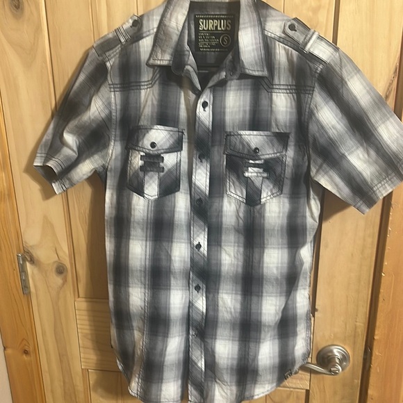 Surplus Black and White Plaid Men's Short Sleeve Shirt - Picture 1 of 5